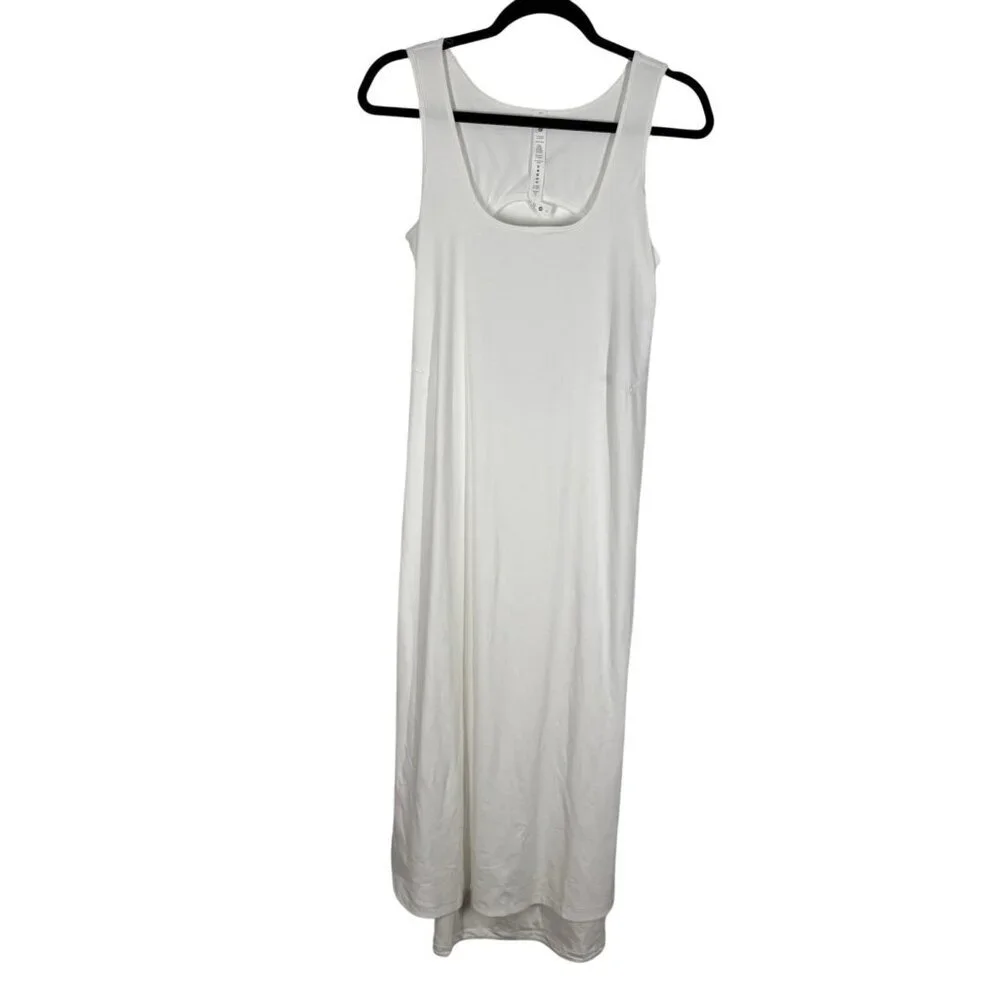 Lululemon Women 6 White Athleisure Stretch Pima Cotton Open-Back Midi Dress NWT